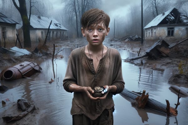 Un enfant retrouve un objet perdu dans la guerre grâce à une inondation Un enfant retrouve un objet perdu dans la guerre grâce à une inondation
