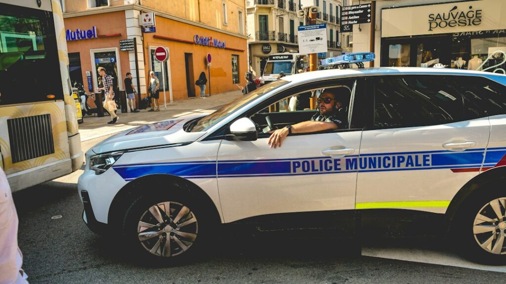 a police car parked on the side of the road